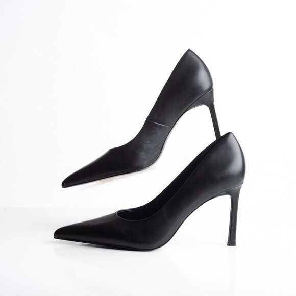 Massimo Dutti Studio Womens Heels Pumps Court Black Leather Pointed US 9 EU 40 - Picture 5 of 8